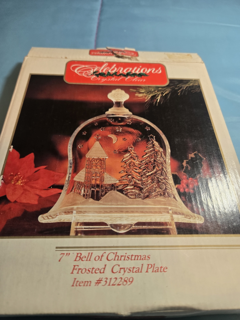 “Celebrations” 7 Inch Bell Of Christmas Frosted Crystal Plate w/Original Box